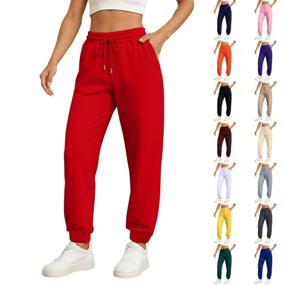 Sweatpants Womens High Waisted Workout Joggers Baggy Lounge Pants Casual Cinch Bottom with Pockets Beige M