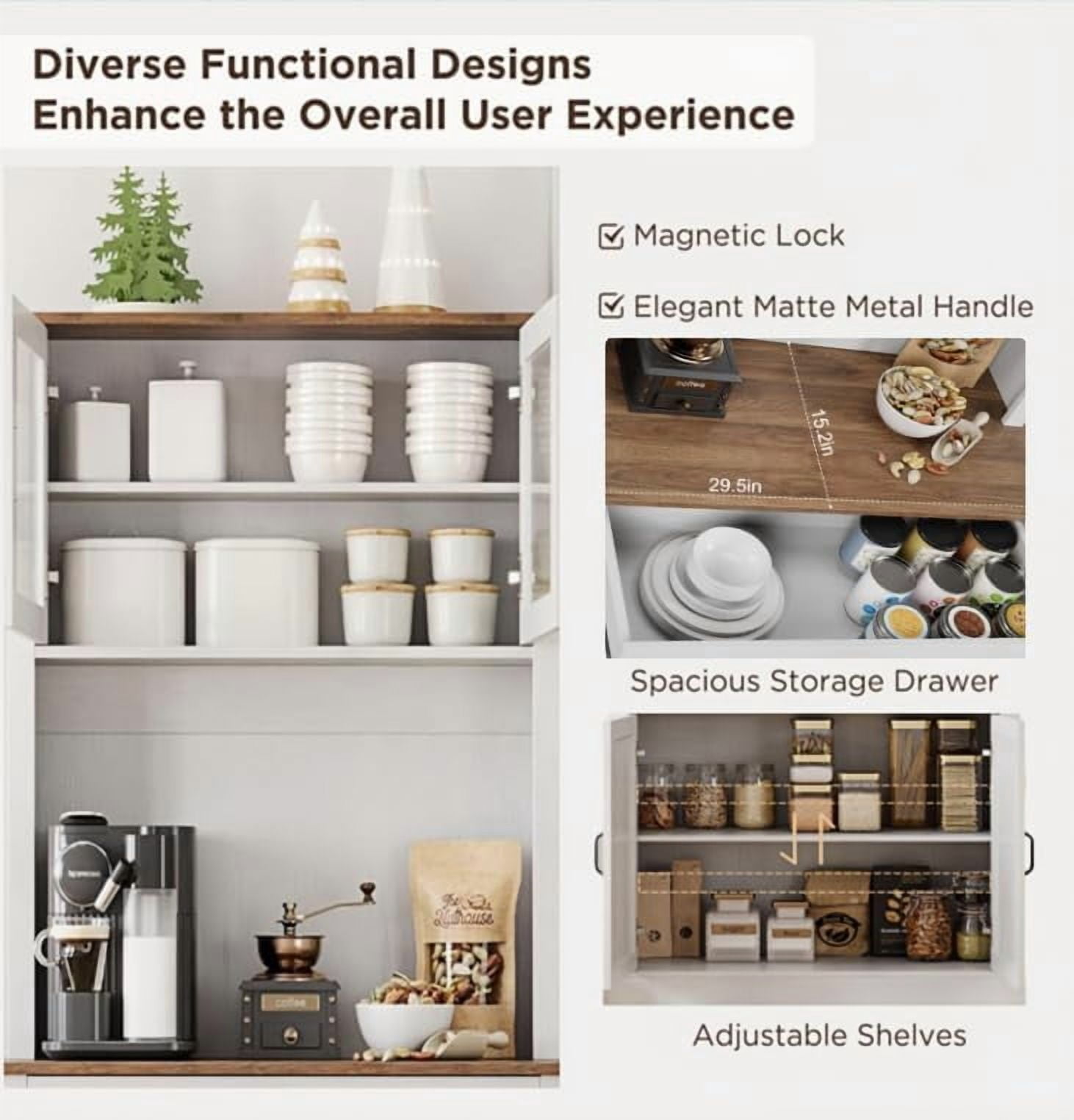 ChaoLink Freestanding Kitchen Pantry Cabinet with Microwave Stand and ShelvesWhite