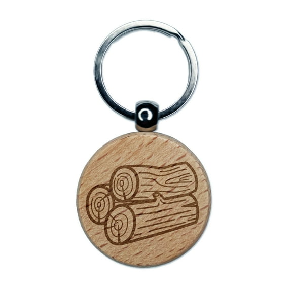 Stack of Logs Firewood Round Keychain Charm Tag - Engraved Wood