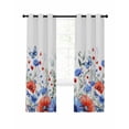 thumbnail image 7 of 4th of July Blackout Curtains for Bedroom, Red Blue Floral Independence Day Poppy Flower Leaf Thermal Insulated Kitchen Drapes with Grommets, Light Blocking Window Treatment, 2 Panels 52" x 72", 7 of 7