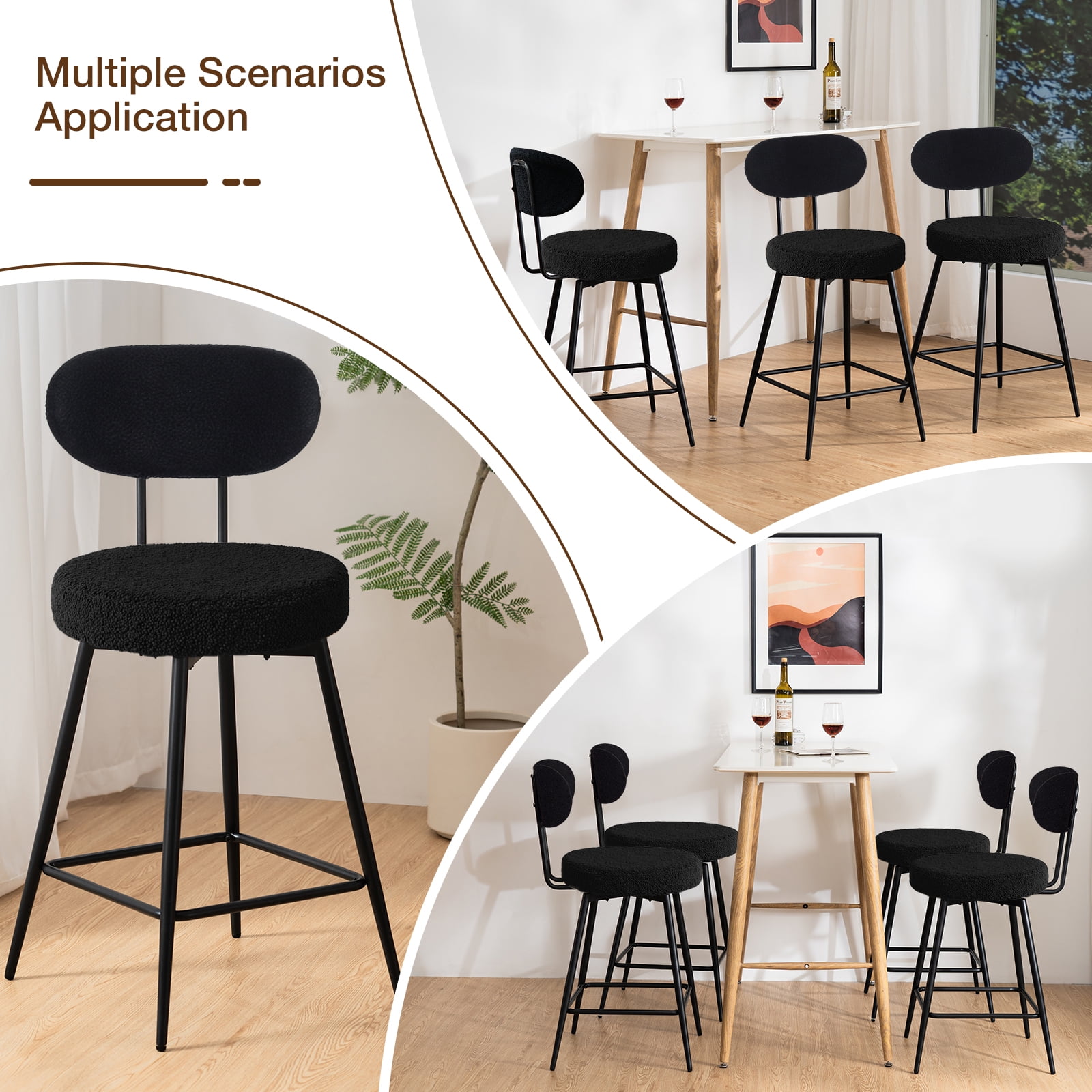 Hommpa 26" Swivel Bar Stools Set of 3 with Back Upholstered Counter Height Modern Boucle Bar Chairs with Metal Frame & Footrest 360° Swivel Dining Pub Chairs for Kitchen Island