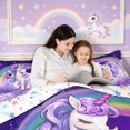 thumbnail image 4 of Manfei Cartoon Unicorn Twin Comforter Sets 2pcs,Cute Stars Rainbow Bedding Set,1 Comforter and 1 Pillowcase,Reversible, 4 of 6