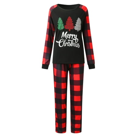 

ketyyh-chn99 Pajamas Family Flannel Christmas Pjs Letter Plaid Print Long Sleeve T Shirt Top And Family Feeling Pajamas Boys Shorts