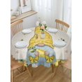 thumbnail image 5 of Yellow Lemon Gnome Round Tablecloth 54 inches Summer Fruit Floral Leaves Linen Waterproof Oil-Proof Table Cloth Round Table Cover for Holiday Party Picnic Dinner Decor Indoor and Outdoor Use, 5 of 9