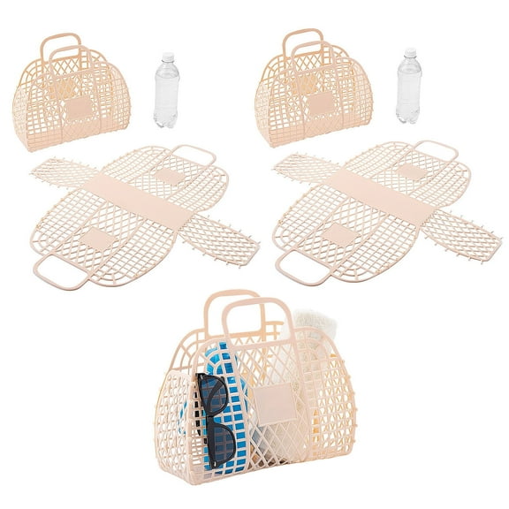 11 3/4" x 4 3/4" Bulk 12 Pieces Large Neutral Plastic Jelly Beach Tote Bags