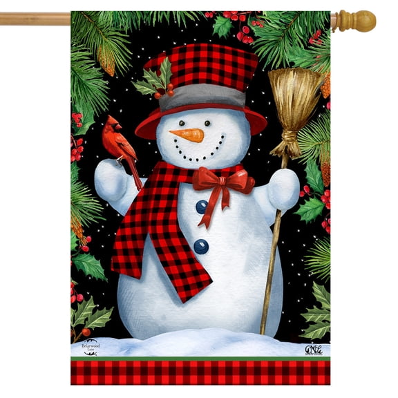 Briarwood Lane Red Checkered Snowman Winter House Flag