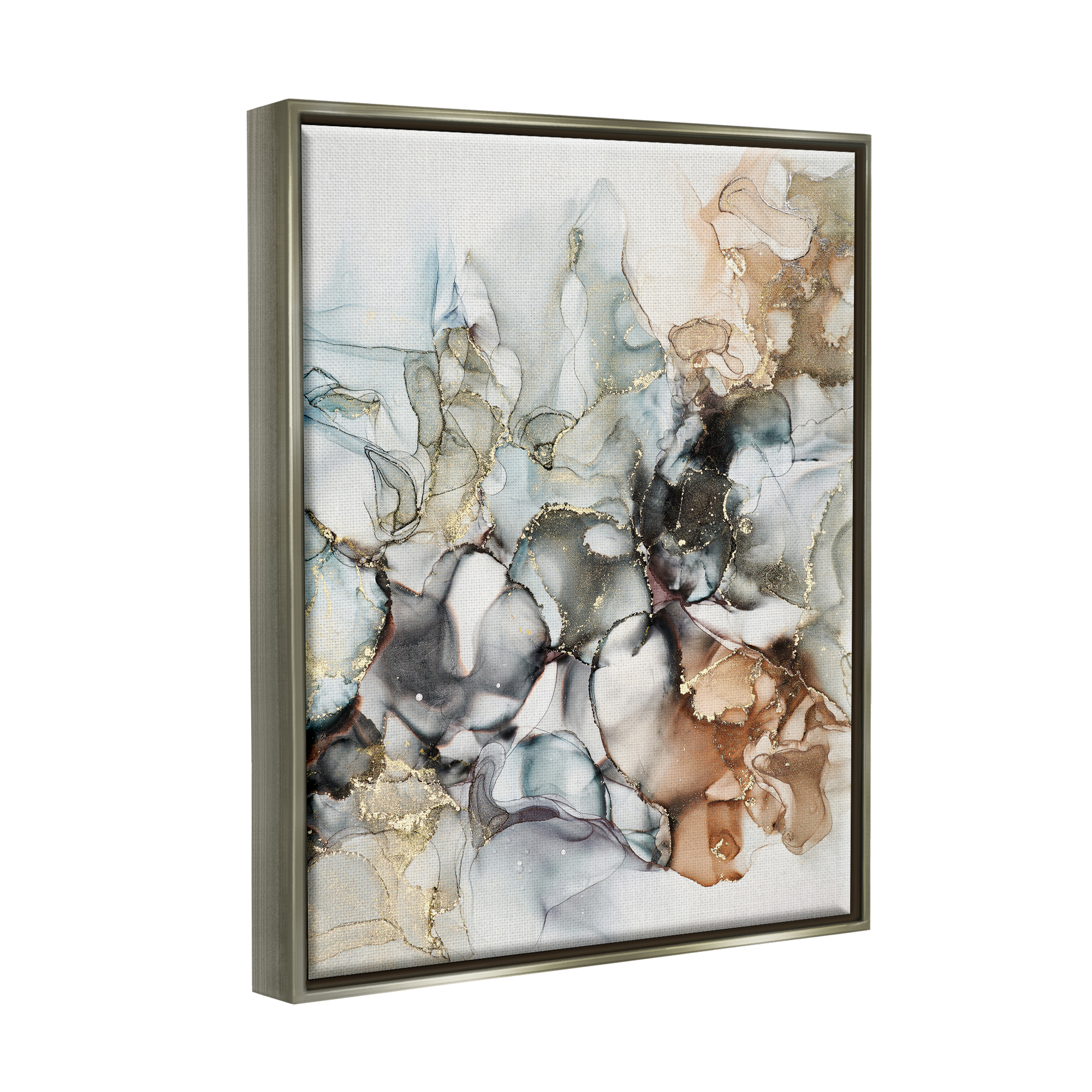 Stupell Industries Muted Ripples Glam Detail Abstract Painting Gray Floater Framed Art Print Wall Art, 17 x 21