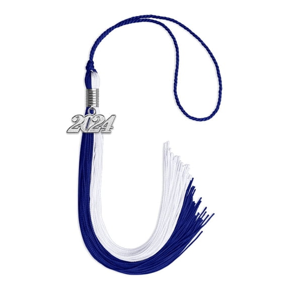 Endea Graduation Royal Blue/White Graduation Tassel with Silver Date Drop