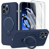 ELEHOLD Magnetic Shockproof for iPhone 11 Case with 2 Tempered Glass Screen Protector, Compatible with MagSafe, Built-in Foldable Stand Slim Fit Liquid Silicone Gel Cover,Navy Blue