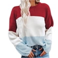 thumbnail image 1 of Bowake Women's Fall Sweaters Long Sleeve Crew Neck Color Block Casual Loose Trendy Knit Pullover Jumper Tops, 1 of 5