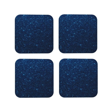 

Coasters Set of 4 - Sparkling Blue Glitter Drink Coasters for Tabletop Protection Leather Coasters for Living Room Decor and Housewarming Gift Square