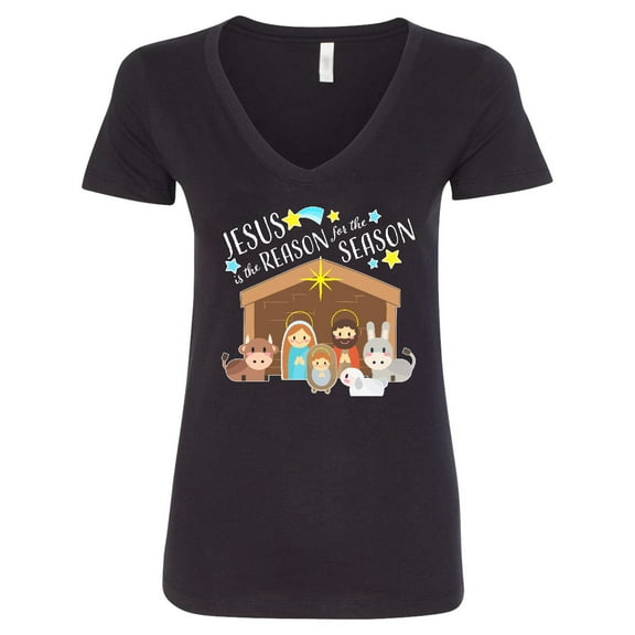 Inktastic Jesus is the Reason for the Season Christmas Nativity Women's V-Neck T-Shirt