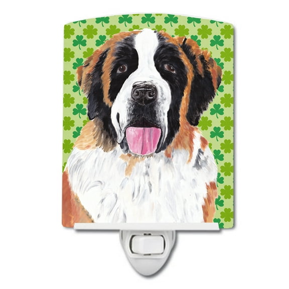 Caroline's Treasures SC9302CNL Saint Bernard St. Patrick's Day Shamrock Portrait Ceramic Night Light, 6x4x3", multicolor