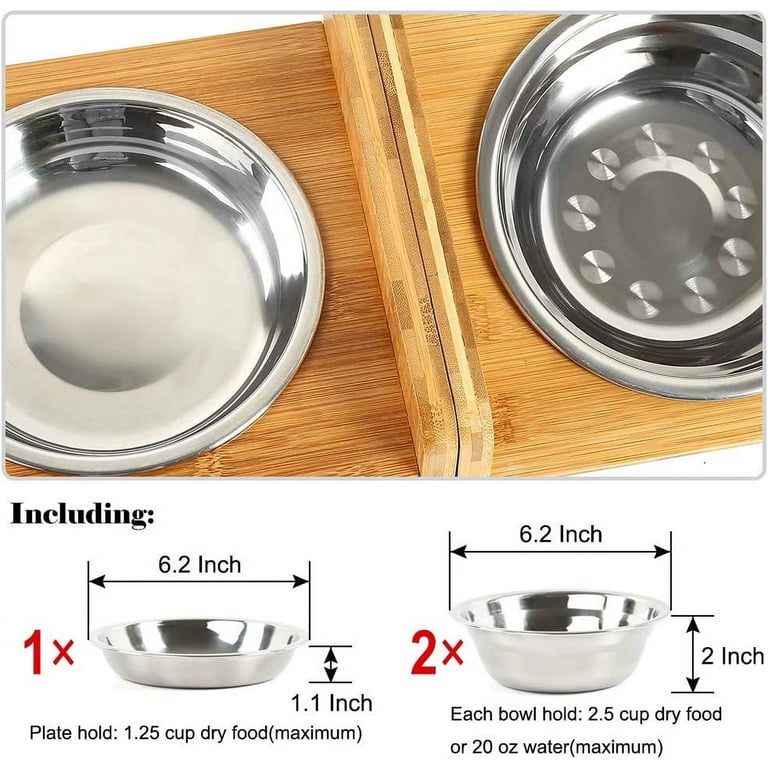 FOREYY Raised Pet Bowls for Cats and Small Dogs, Bamboo Elevated Dog Cat  Food and Water Bowls Stand Feeder with 2 Stainless Steel Bowls and Anti  Slip