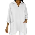 thumbnail image 2 of Bixock Women's Maternity Tops Long Sleeve Shirts V Neck Cotton Linen Loose Pregnant Casual Blouse with Pockets Soft Breathable Daily Wear Maternity Clothings, 2 of 7