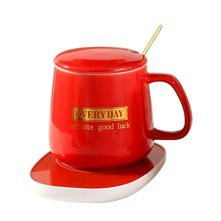 

ajkijo Heated Cup Mat Mugs Thermostatic Ceramic Cups Intelligent Temperature Control Safe Material Exquisite Gift Box Set with Spoon for Anniversary and Celebration Opening Gifts