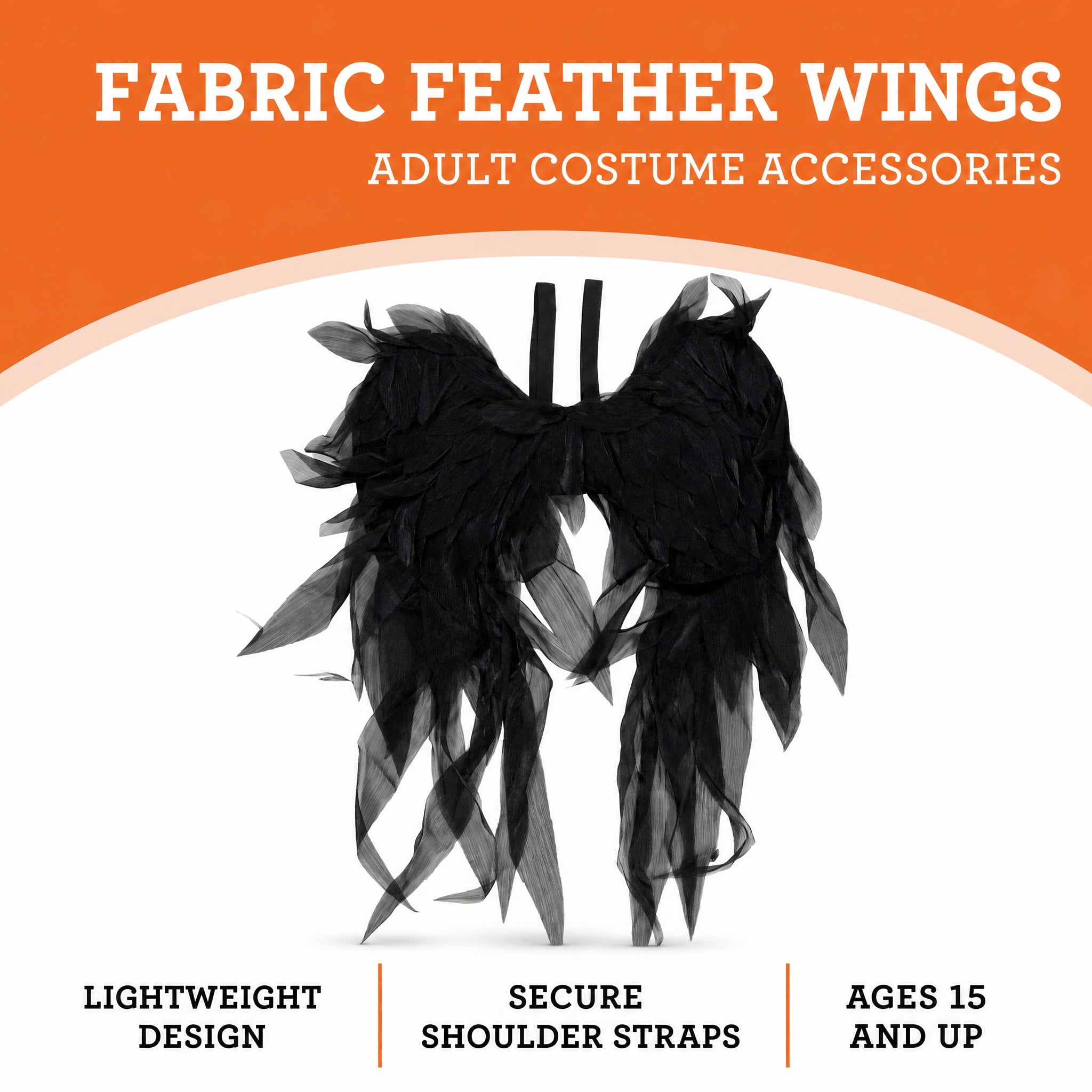 Fabric Feather Wings Costume Accessory for Adults, Black, Halloween by Way To Celebrate