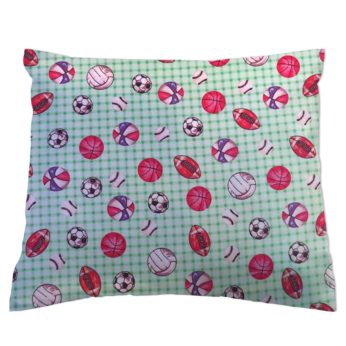 SheetWorld Crib Toddler Pillow Case 100% Cotton Flannel Sports Green Grid 13 x 17