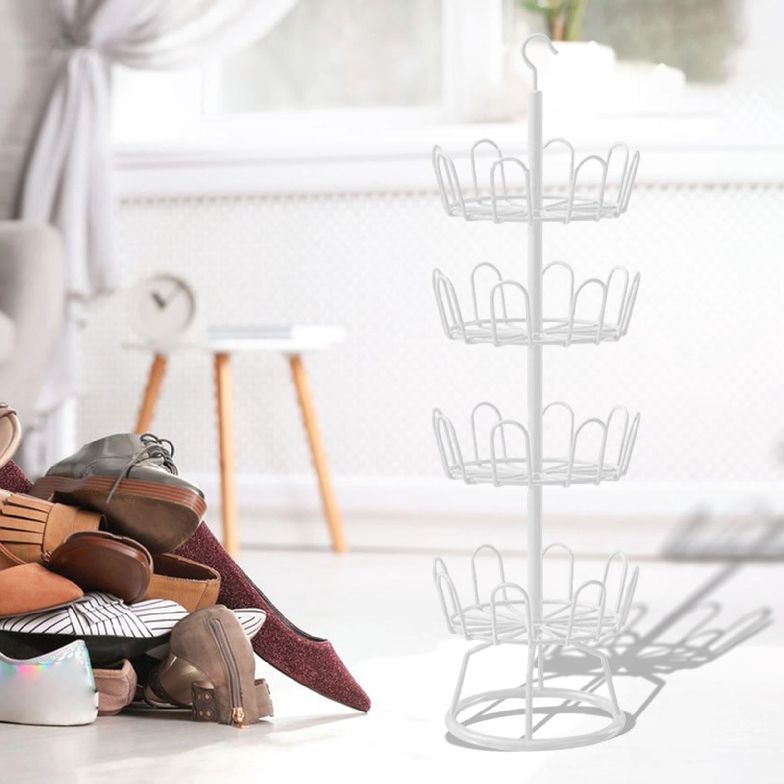 Fiocias 4 Tier Revolving Shoe Tree Round Shoe Organizer Rack Multifunctional 4 Tier Shoe White