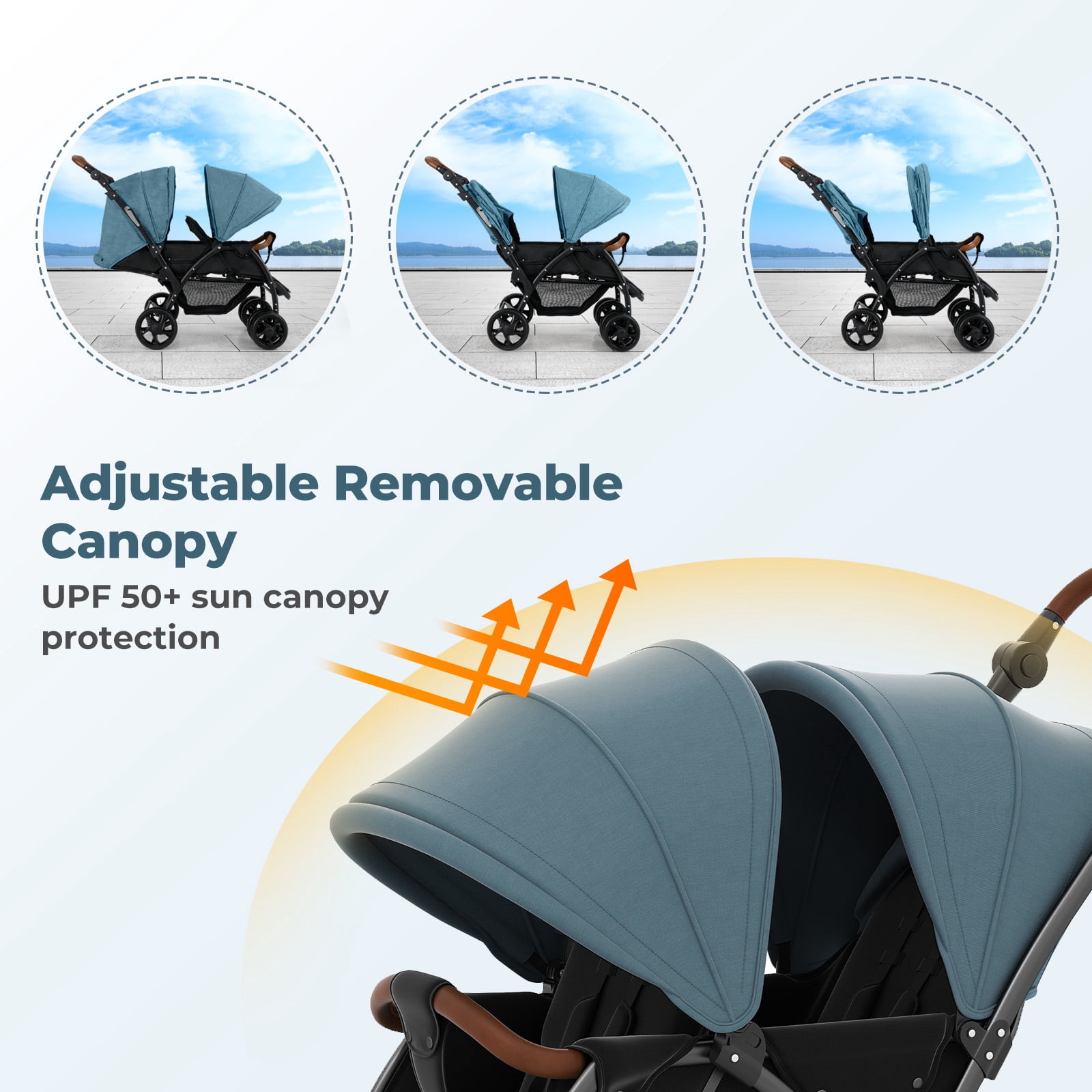 INFANS Double Stroller, Foldable Baby Tandem Stroller with Djustable Backrest Canopy Footrest, 5-Point Harness, Storage Basket, Convertible Compact Lightweight Twin Stroller for Infants and Toddlers