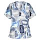 thumbnail image 1 of Puntoco Blusa de manga corta con cuello en V para mujer Uniforme de trabajo Blusa con estampado de dibujos animados Puntoco Puntoco-2705, 1 of 5