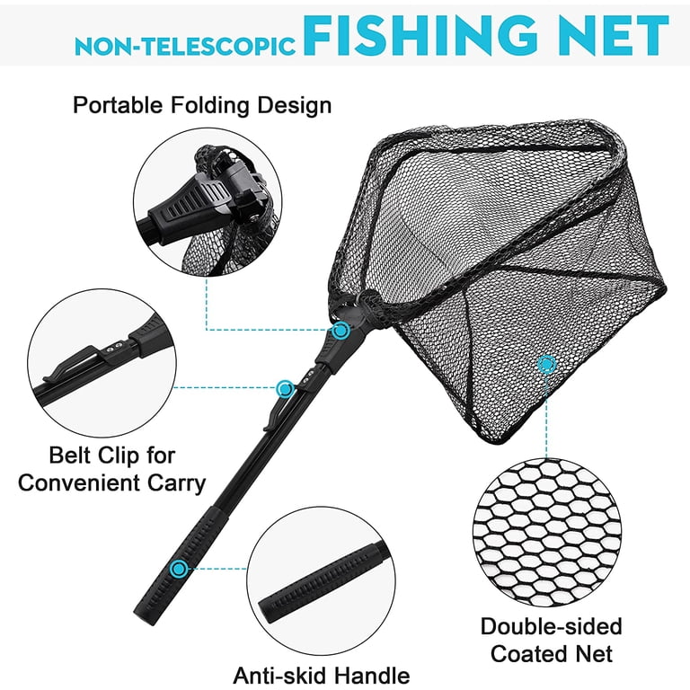 compact folding fishing net KastKing Pontus Landing with Built-in Length Scale simply pull back the trigger and the net collapses down to an easily storable size Attwood 12773-2 Medium Fold-N-Stow Fishing