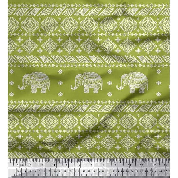 Soimoi Poly Georgette Fabric Aztec & Tribal Elephant Animal Print Fabric by the Yard 52 Inch Wide