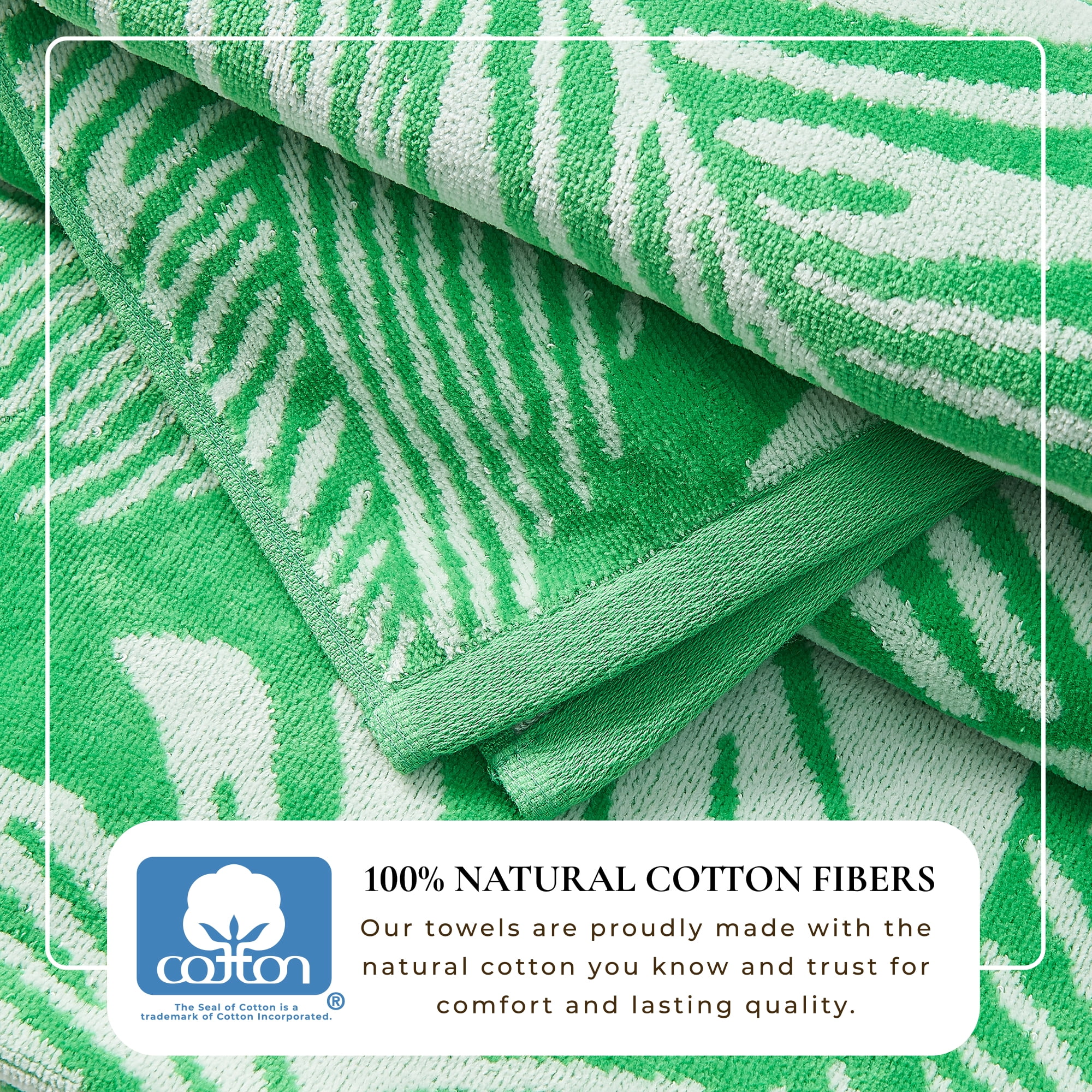 100% Cotton Jacquard 2 Pack 30" x 60" Printed Beach & Pool Towels (Green/White Palm Leaf & Stripes, 2 Pack- 30" x 60")