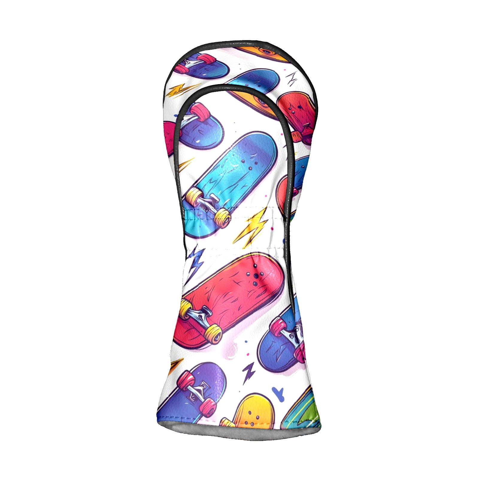 Golf Club Covers PU Leather Waterproof Head Covers for Fairway Woods Hybrids Skateboard Pattern Unisex Fits Most Brands