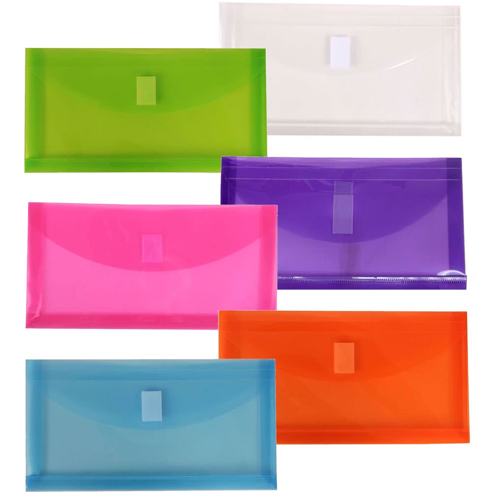 JAM 10 Plastic Envelopes, 5.3x10x1, 6/Pack, Assorted, Button String, 1