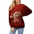 thumbnail image 2 of Chandails d'Automne et d'Hiver Grande Taille pour Femmes, Col Rond, Manches Longues, Haut Imprimé Père Noël, Chandails à Capuchon Amusants, Rouge, M, 2 of 4