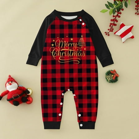 

Matching Family Baby Pajamas Sets Christmas Print With Letter And Plaid Printed Long Sleeve Tee And Bottom Loungewear