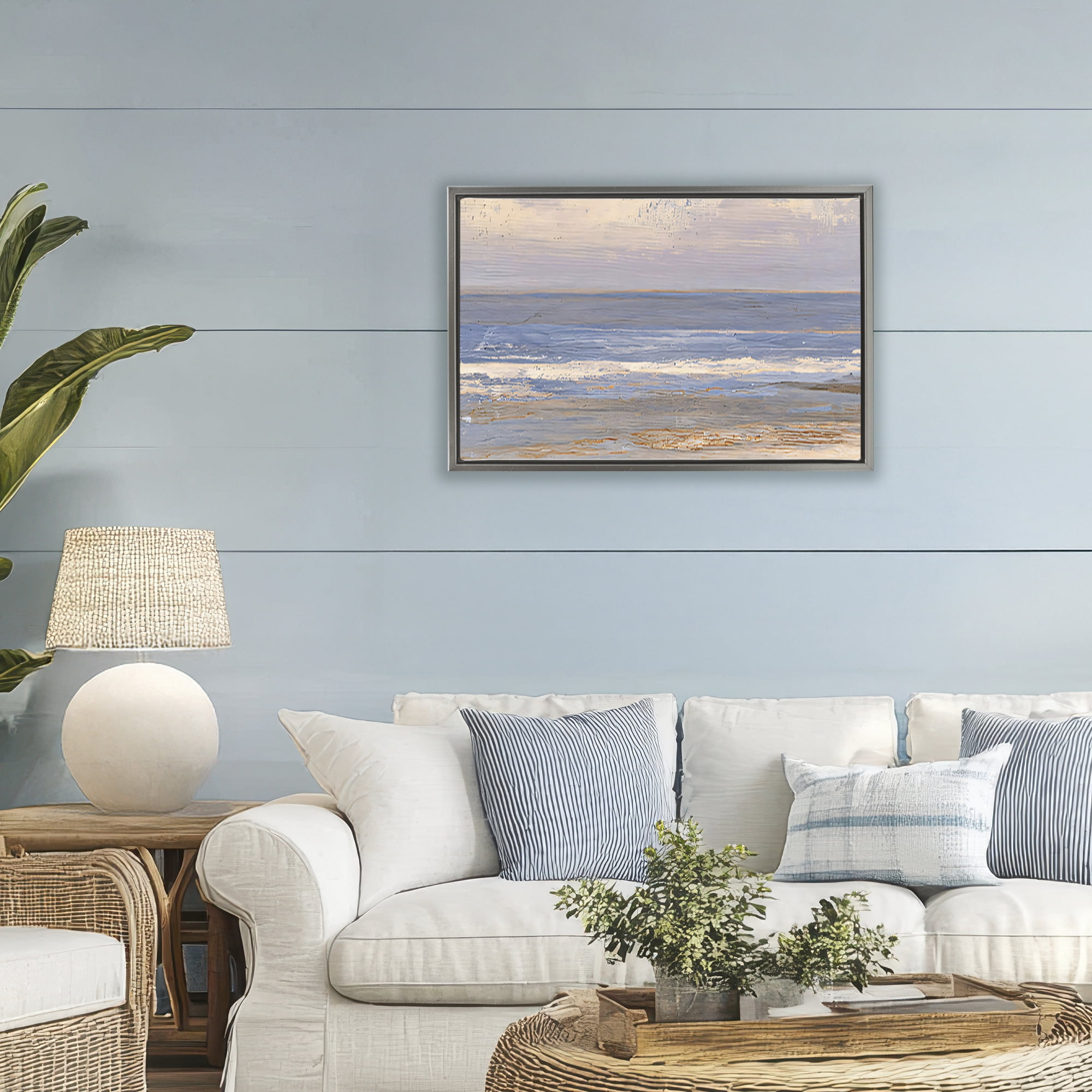 Stupell Industries Rustic Ocean Horizon Impression Gray Framed Floater Canvas Wall Art, design by Jacky Ngan