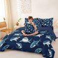 thumbnail image 3 of Manfei Cartoon Shark King Bedding, Marine Sealife King Bed in a Bag, Navy Blue, Blue Reversible, 7-Piece, 3 of 6