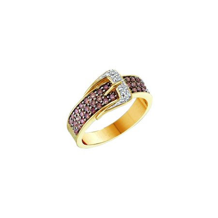 - Size 7 - 14k Yellow Gold Round Chocolate Brown Diamond Belt Buckle Band Ring (1/2 Cttw)