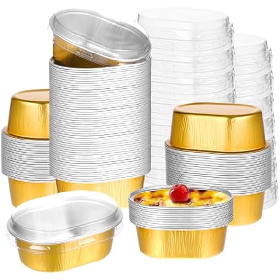 150 Pack Mini Aluminum Baking Cups with Lids, 3 OZ Disposable Ramekins Muffin Liners Containers, Individual Pie Tin Cup for Dessert$$Home Decor, Kitchen, & Other