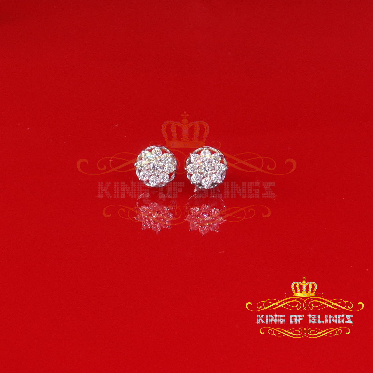 King of Bling's Men's/Womens 925 Silver White 0.50ct VVS 'D' Moissanite Round Stud Earrings