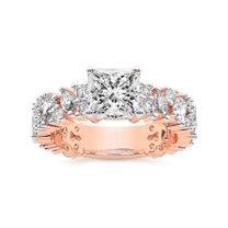 IGI Certified 5 Carat Princess Shape Lab Grown Diamond Engagement Ring | 14K Rose Gold | Skylar Side Stone Encrusted Diamond Ring | FG-VS Quality Friendly Diamonds