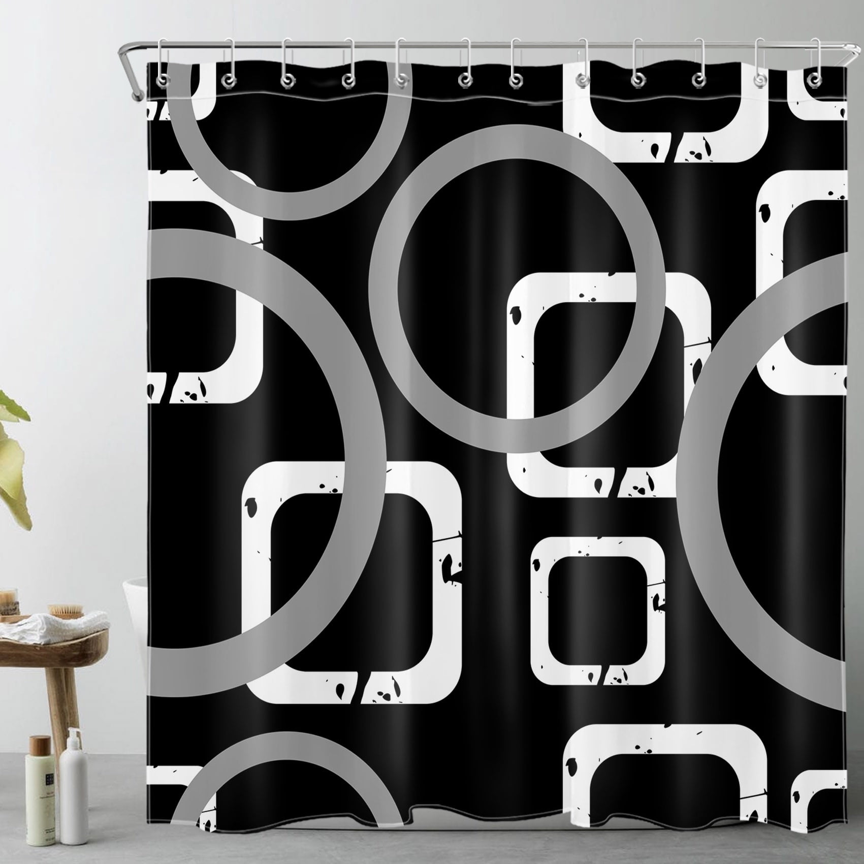 Black and White Shower Curtain Abstract Geometric Grey Striped Bathroom Shower Curtain Modern Art Shower Curtain Home Decor Waterproof Durable Shower Curtain Accessories with 12 Hooks 72x78 Inches