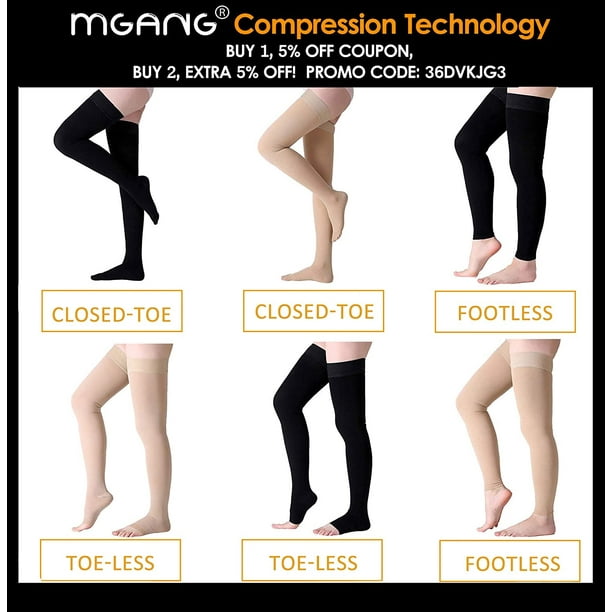 Thigh High Compression Stockings, Closed Toe, Pair, Firm Support 20-30mmHg Gradient  Compression Socks with Silicone Band, Unisex, Opaque, Best for Spider &  Varicose Veins, Edema, Swelling, Black M 