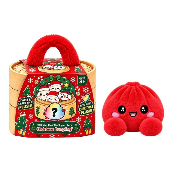 Mystery Plush Dumpling Squishy- 6 Inch Christmas Plush Dumpling Blind Box Toy, Holiday Wreath Steamer Stuffed Bun, Cute Sensory Stress Relief Gifts for Kids Teens