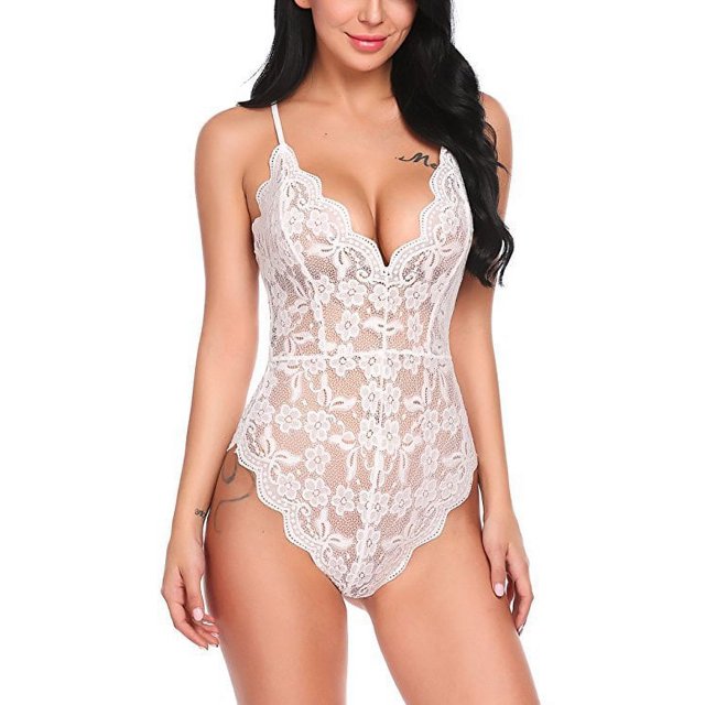 Lencería sexy de una pieza de encaje de gran tamaño Lencería de noche para mujer atractiva