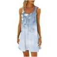 thumbnail image 5 of Lovskoo Womens Sleeveless Boho Beach Dresses 2024 Casual Cute Floral Print Round Neck T Shirt Short Dress Summer Spaghetti Strap Mini Dresses Light Blue XL, 5 of 7