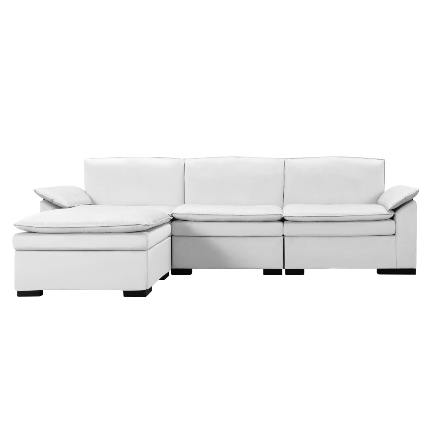 Gewnee 117.7" L - Shaped Velvet Modular Ultra Deep Seat Sectional Sofa, Super Comfy 3 -Seater with 1 Ottomans for Living Room