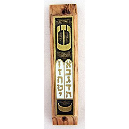 Yourholylandstore Ten Commandments Olive Wood Mezuzah + Shema Scroll by YourHolyLandStore