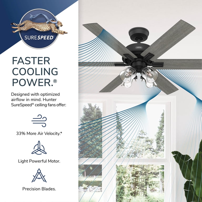 Hunter 52" Brushed Nickel Ceiling Fan With Light Kit & Remote - Renewed (Refurbished) 1 thumbnail image