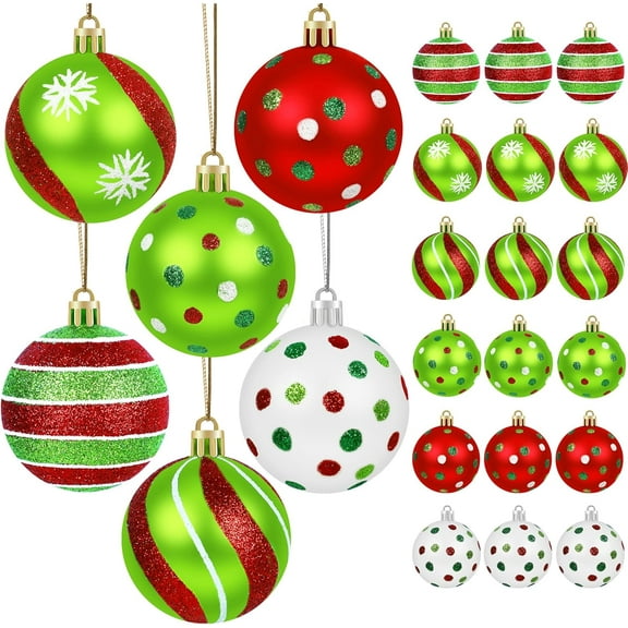 24pcs Christmas Balls Ornaments 2.4 Inch Glittering Christmas Tree Bulbs Ornament, Red and Green Christmas Ornaments for Xmas Hanging Tree Decorations Party Decor