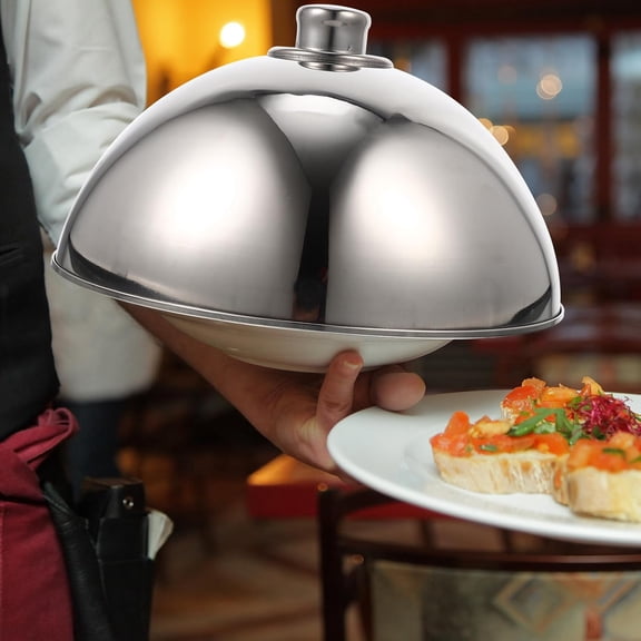 Stainless Steel Food Dome Cover 12.5 Inch Silver Serving Food Cover Plate Dust Protector Cloche for Home Kitchen Dining
