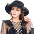 thumbnail image 7 of Women’s Lace Organza Bow Hat Wide Brim Fascinator Bucket Hat Cocktail Tea Party Bridal Wedding Church Hat, 7 of 7