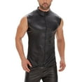 thumbnail image 6 of Wyobmus Men's Faux Leather Tops Elastic Undershirt Sleeveless Motorcycle Tank Top Zipper Stand Collar Shirt Muscle Waistcoats S-5X Black, 6 of 8